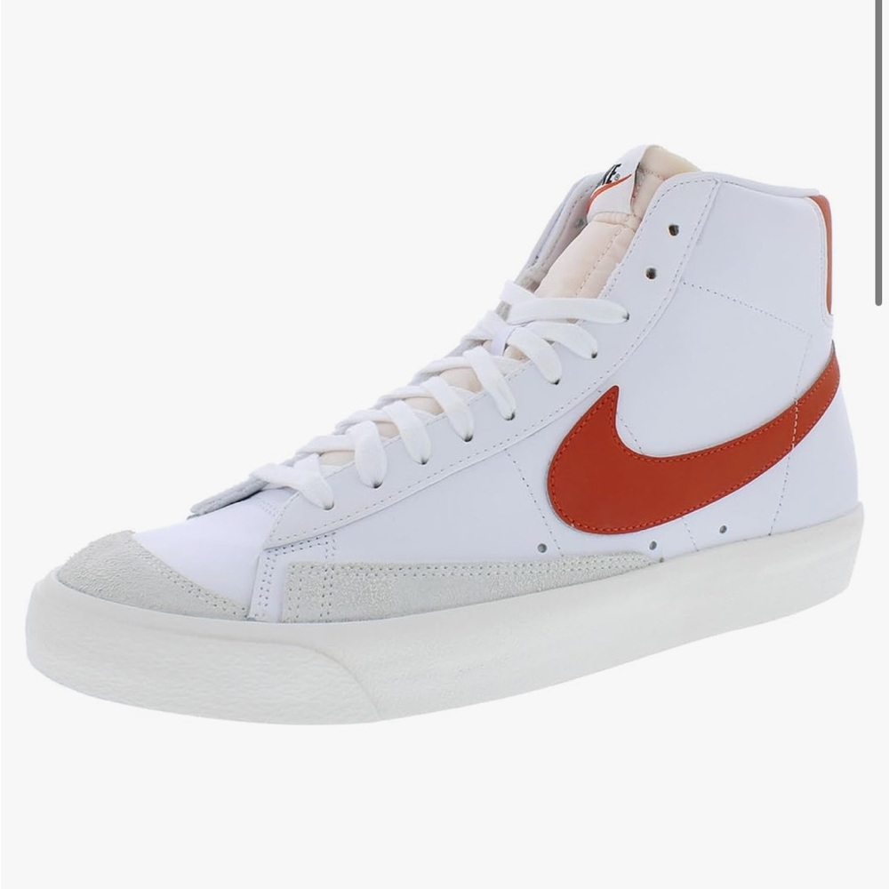 Nike Women's White High-Top Sneakers with Orange-Red Swoosh